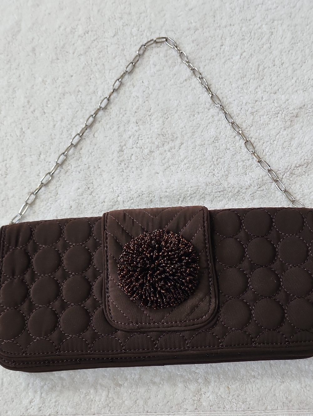Vera Bradley Quilted Brown Fabric Silver Chain Clutch Preowned